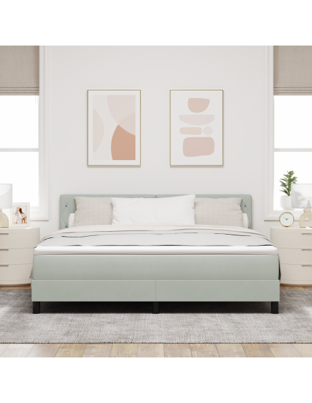 Letto Box Spring con Materasso e Luce LED Grigio Chiaro 180x200 cm Velluto
