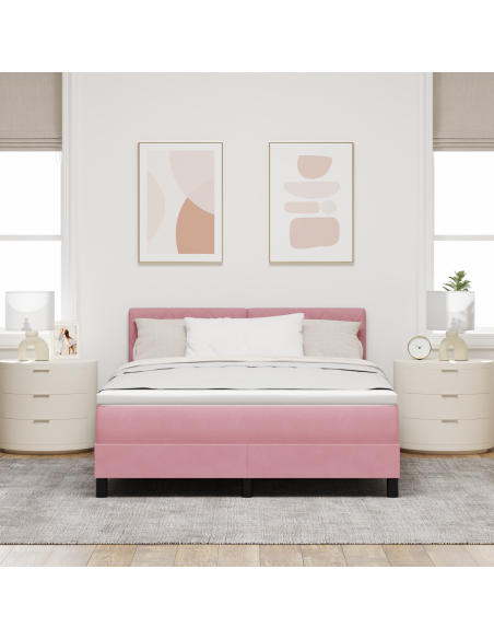 Letto Box Spring con Materasso e LED Rosa 160x200 cm in Velluto
