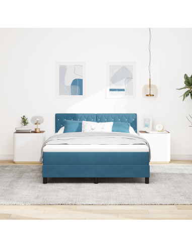 Letto a Sorgente LED con led Blu Scuro 160 x 200 cm Velluto