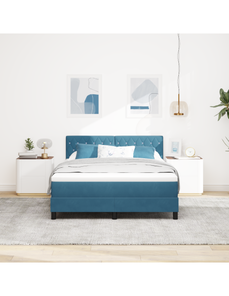 Letto a Sorgente LED con led Blu Scuro 160 x 200 cm Velluto