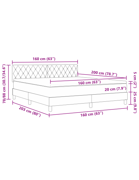 Letto a box spring  con materasso e LED Nero 160x200 cm Velluto