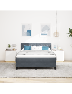 Letto a Sorgente LED con led Grigio scuro 160 x 200 cm Velluto