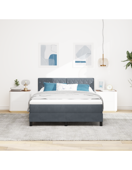 Letto a Box con Materasso e LED Grigio Scuro 160x200 cm Velluto