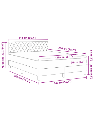 Letto a Sorgente LED con materasso Rosa 140 x 200 cm Velluto