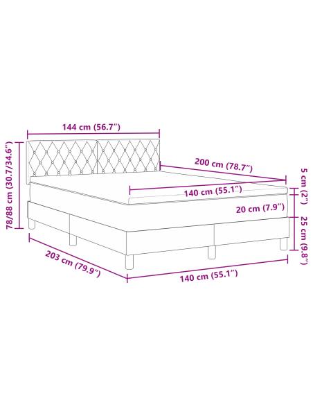 Letto a Sorgente LED con materasso Rosa 140 x 200 cm Velluto