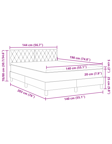 Letto a Sorgente LED con led Blu Scuro 140 x 190 cm Velluto