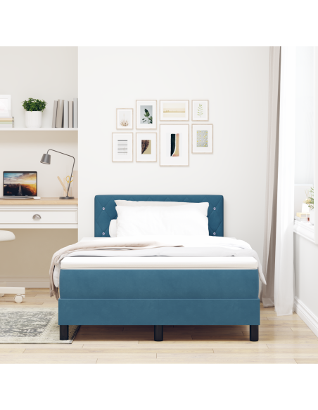 Letto a Box Spring con Materasso e LED Blu Scuro 120x200 cm in Velluto