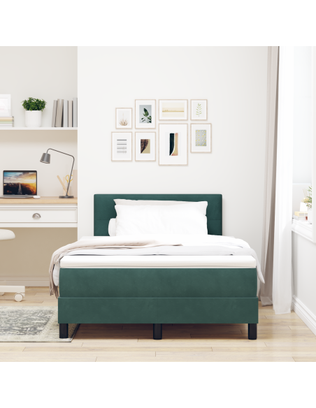 Letto a box con materasso e LED Verde Scuro 120x200 cm Velluto