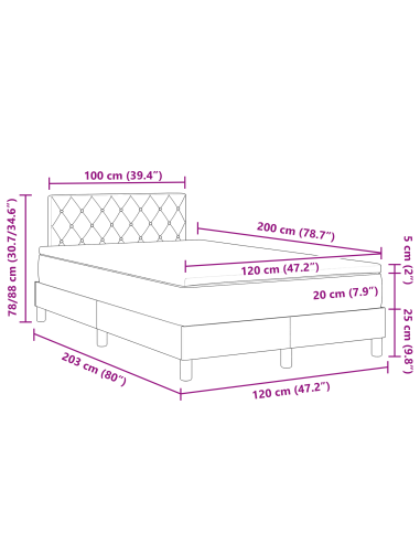 Letto a Sorgente LED con led Grigio scuro 120 x 200 cm Velluto