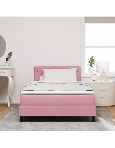 Letto a Sorgente LED con materasso Rosa 120 x 190 cm Velluto