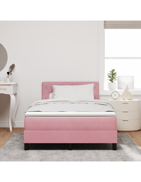 Letto a Sorgente LED con materasso Rosa 120 x 190 cm Velluto