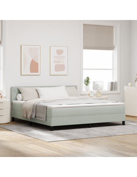 Letto Box Spring con Materasso e Luce LED Grigio Chiaro 180x200 cm Velluto