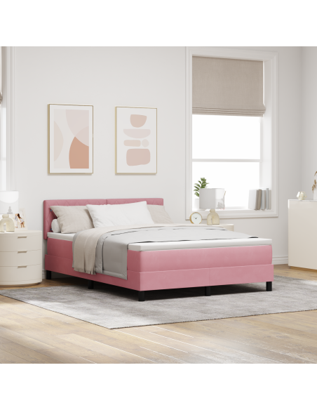 Letto Box Spring con Materasso e LED Rosa 160x200 cm in Velluto