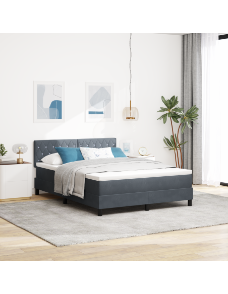 letto box spring  con materasso e LED grigio scuro 140x200 cm in velluto