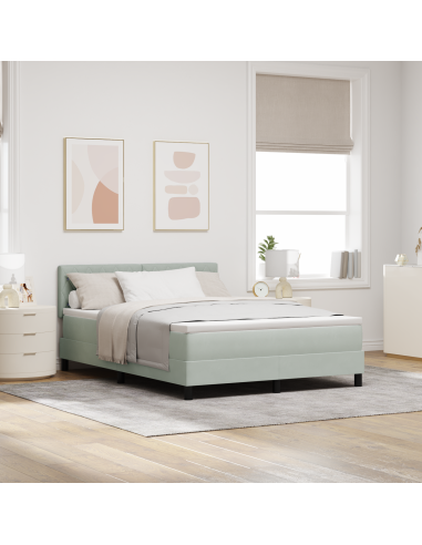 Letto a Sorgente LED con led Grigio chiaro 140 x 200 cm Velluto