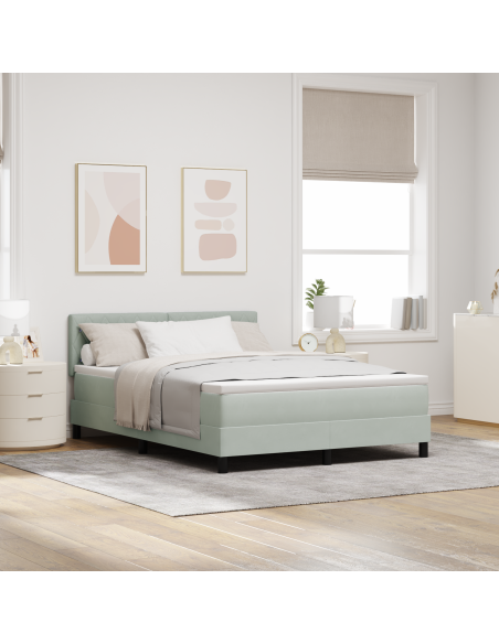 Letto con Rete A Molla e Materasso & Luce LED Grigio Chiaro 140x200 cm Velluto