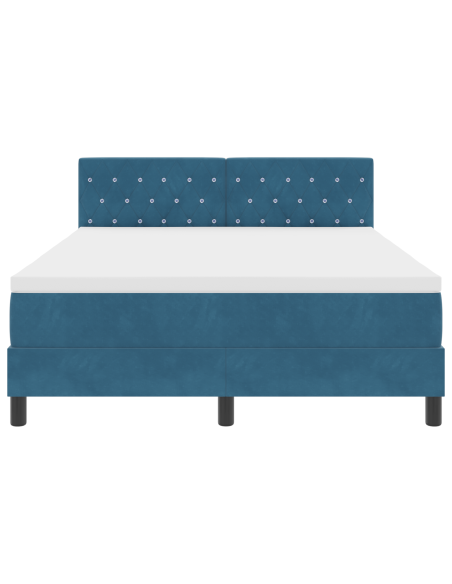 Letto Box Spring con Materasso e LED Blu Scuro 140x190 cm Velluto