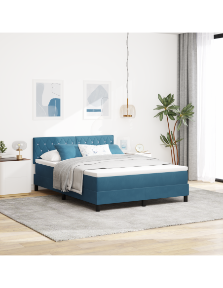 Letto Box Spring con Materasso e LED Blu Scuro 140x190 cm Velluto