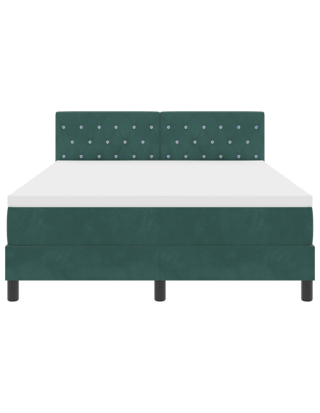 Letto Box Spring con Materasso e LED Verde Scuro 140x190 cm in Velluto