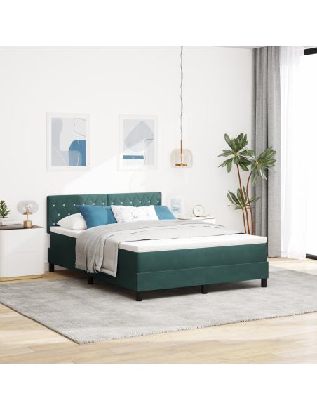 Letto Box Spring con Materasso e LED Verde Scuro 140x190 cm in Velluto