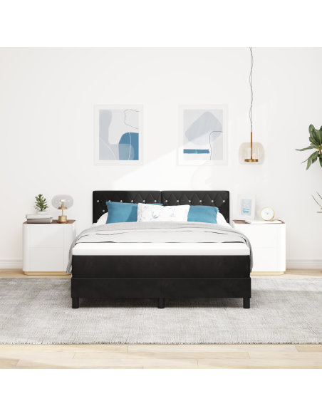 Letto Box Spring  con Materasso e LED Nero 140x190 cm Velluto
