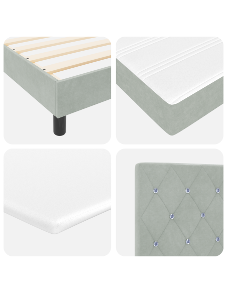 Letto Box Spring con Materasso e Luce LED Grigio Chiaro 140x190 cm Velluto