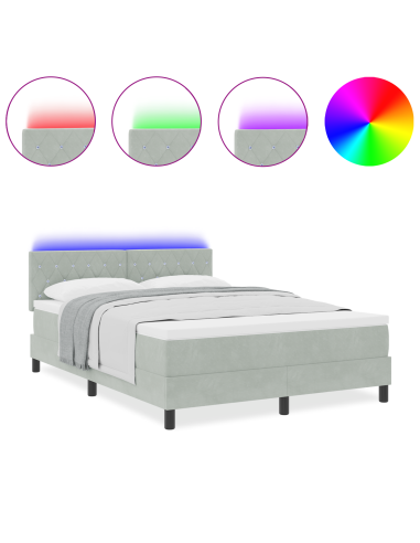 Letto a Sorgente LED con led Grigio chiaro 140 x 190 cm Velluto