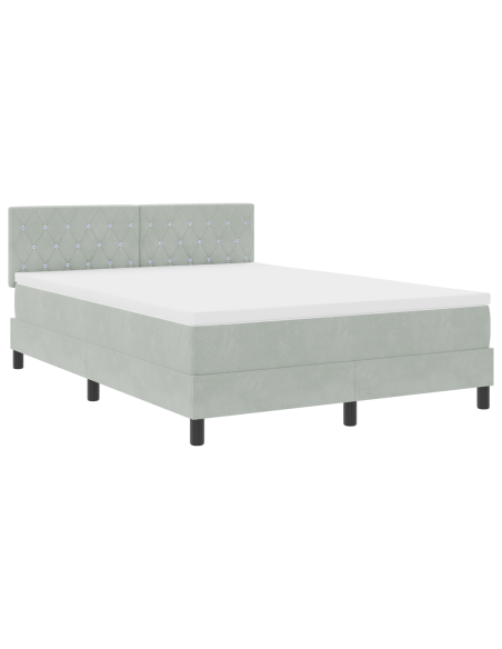 Letto Box Spring con Materasso e Luce LED Grigio Chiaro 140x190 cm Velluto