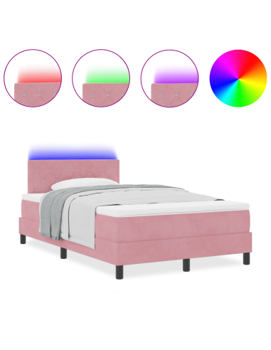 Letto a Sorgente LED con materasso Rosa 120 x 200 cm Velluto