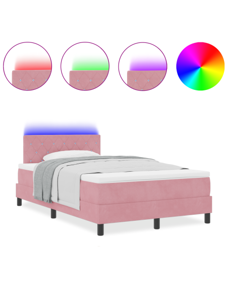Letto a Sorgente LED con materasso Rosa 120 x 200 cm Velluto