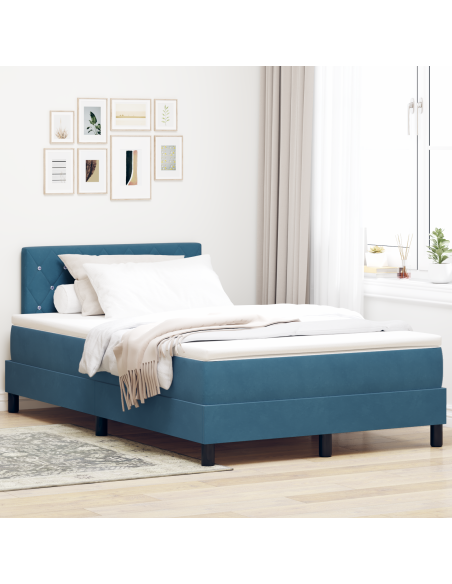 Letto a Box Spring con Materasso e LED Blu Scuro 120x200 cm in Velluto