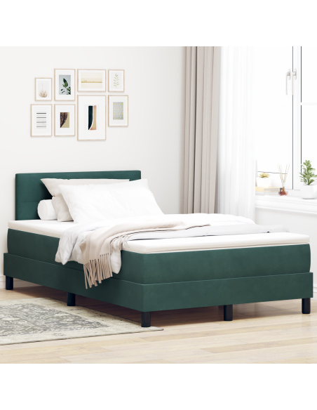 Letto a box con materasso e LED Verde Scuro 120x200 cm Velluto