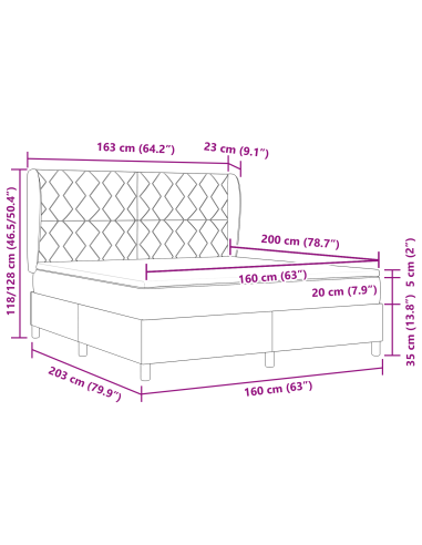 Letto con molle e materasso Grigio Scuro 90x190 cm Tessuto