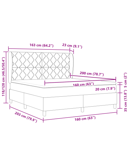 Letto con molle e materasso Grigio Scuro 90x190 cm Tessuto