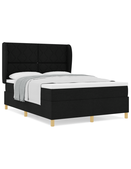 Letto Box Spring con Materasso Nero 140x200 cm Tessuto