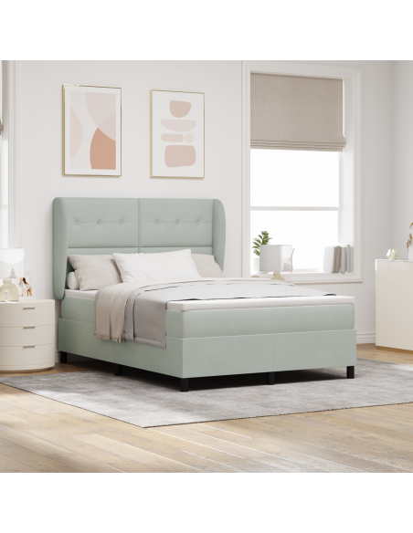 Letto Box Spring con Materasso in Grigio Chiaro, 140x200 cm, Velluto