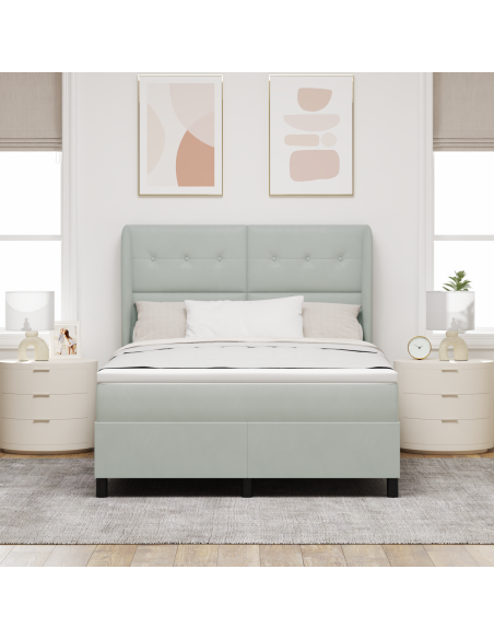 Letto Box Spring con Materasso in Grigio Chiaro, 140x200 cm, Velluto