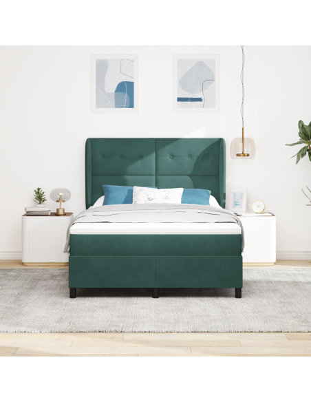 Letto Box Spring con Materasso Verde Scuro 140x200 cm Velluto
