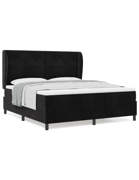 Letto con Rete a Molle e Materasso Nero 180x200 cm Velluto