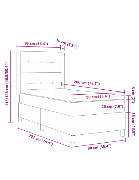 Letto a molle con materasso Grigio scuro 90 x 200 cm Tessuto