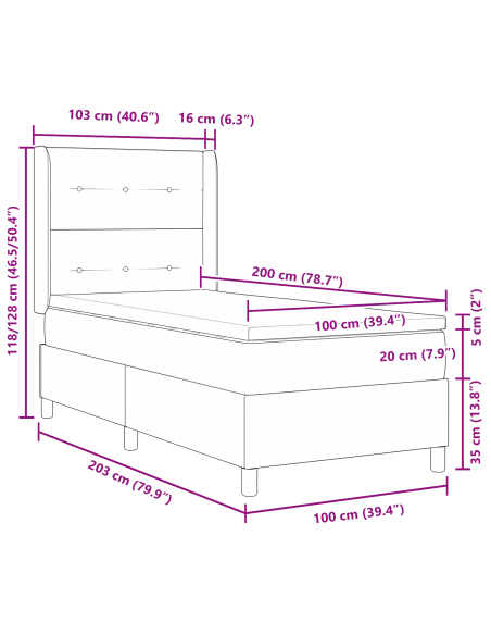 Letto a molle con materasso Nero 100 x 200 cm Tessuto