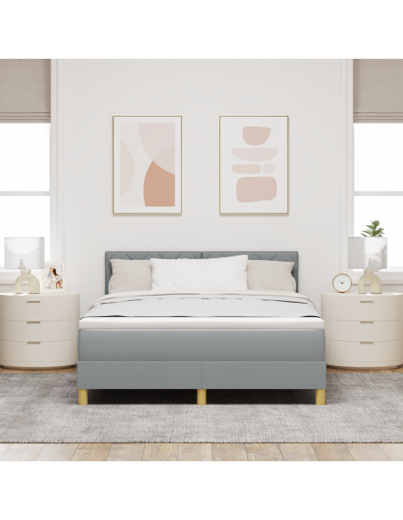 Letto Box Spring con Materasso e Luce LED Grigio Chiaro 140x190 cm Tessuto