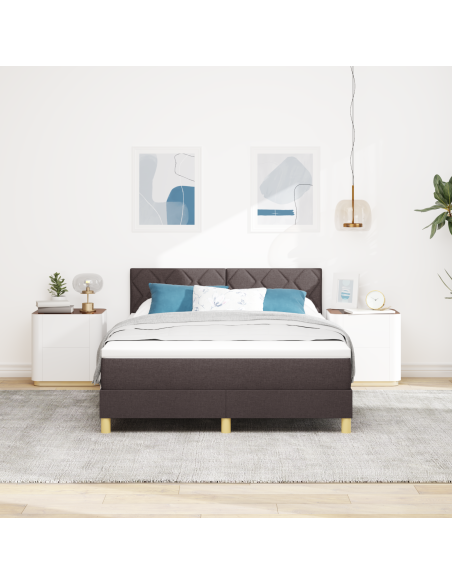 Letto a Box Spring con Materasso & LED Marrone Scuro 140x190 cm Tessuto