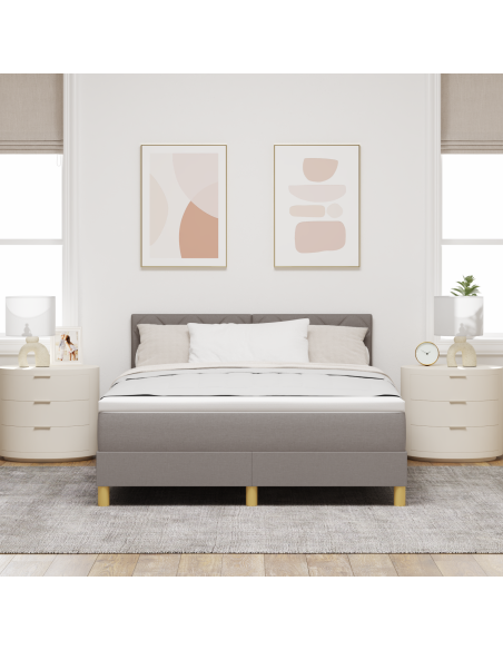 Letto Box Spring con Materasso e LED Tortora 140x190 cm in Tessuto