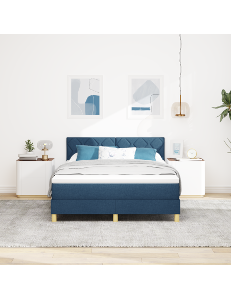 Letto box spring con materasso e LED blu 140x190 cm in tessuto
