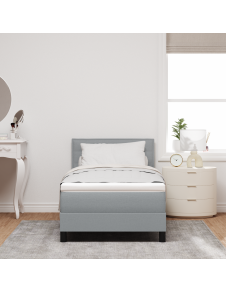 Letto Box Spring con Materasso e Luce LED Grigio Chiaro 90x200 cm Tessuto
