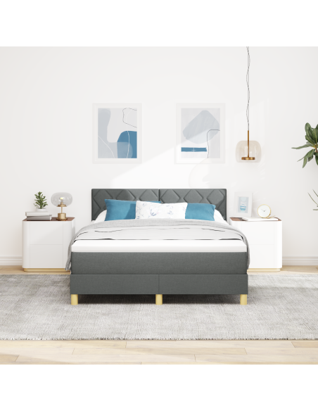 Letto box spring con materasso e LED grigio scuro 160x200 cm tessuto