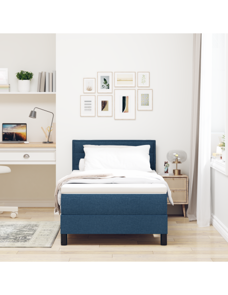 Letto Box Spring con Materasso e LED Blu 90x200 cm Tessuto