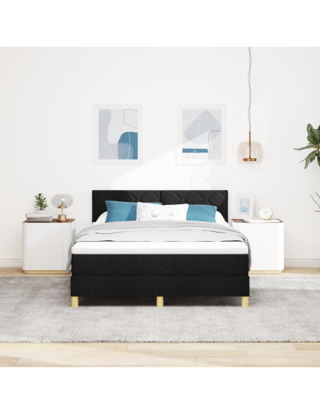 Letto a Molle con Materasso e LED Nero 160x200 cm Tessuto
