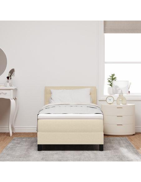 letto box spring con materasso e LED crema 100x200 cm in tessuto